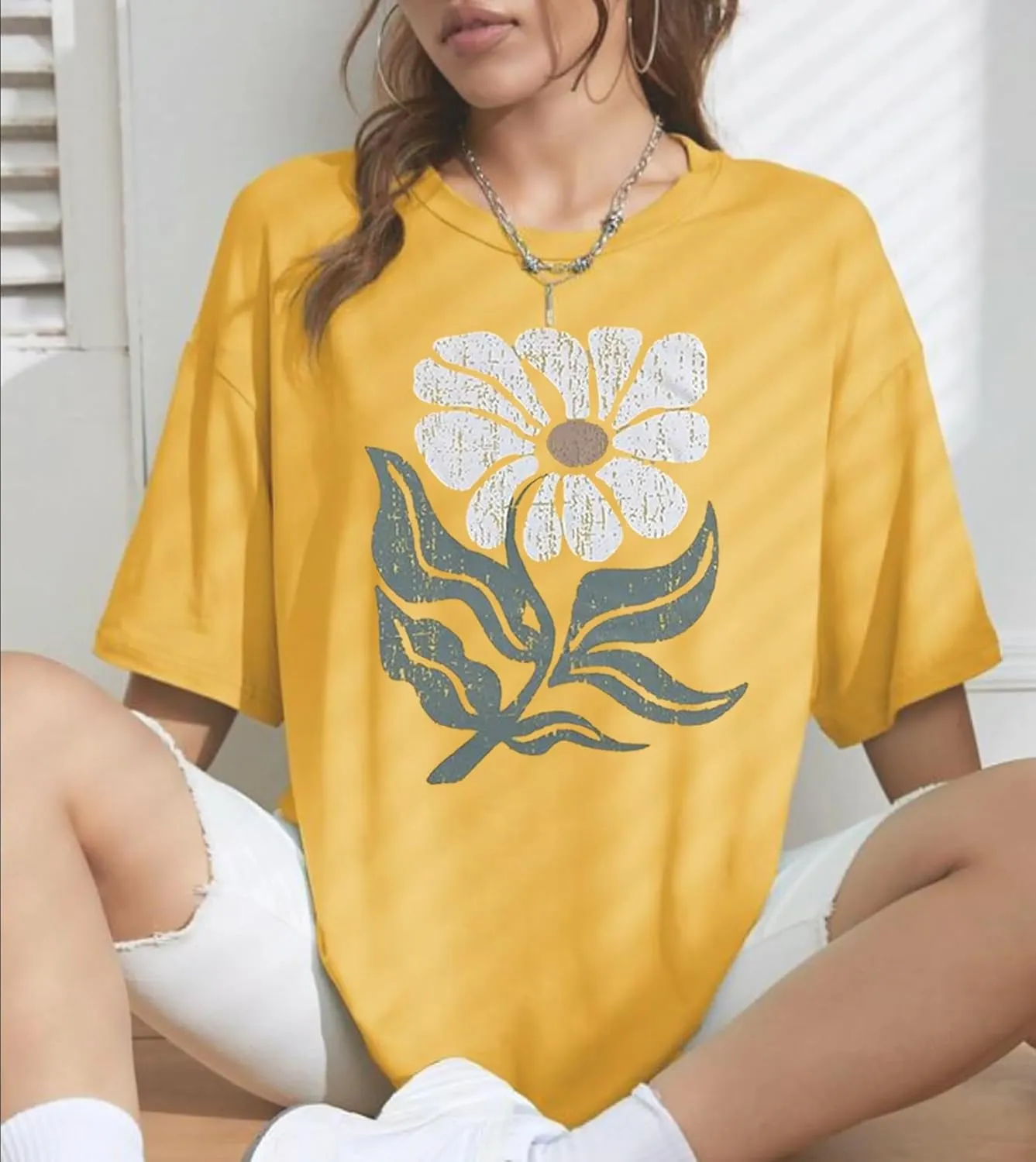 Wildflowers Shirts for Women Floral Oversized T-Shirt Inspirational Graphic Tees Boho Floral Wildflowers Shirt Tops