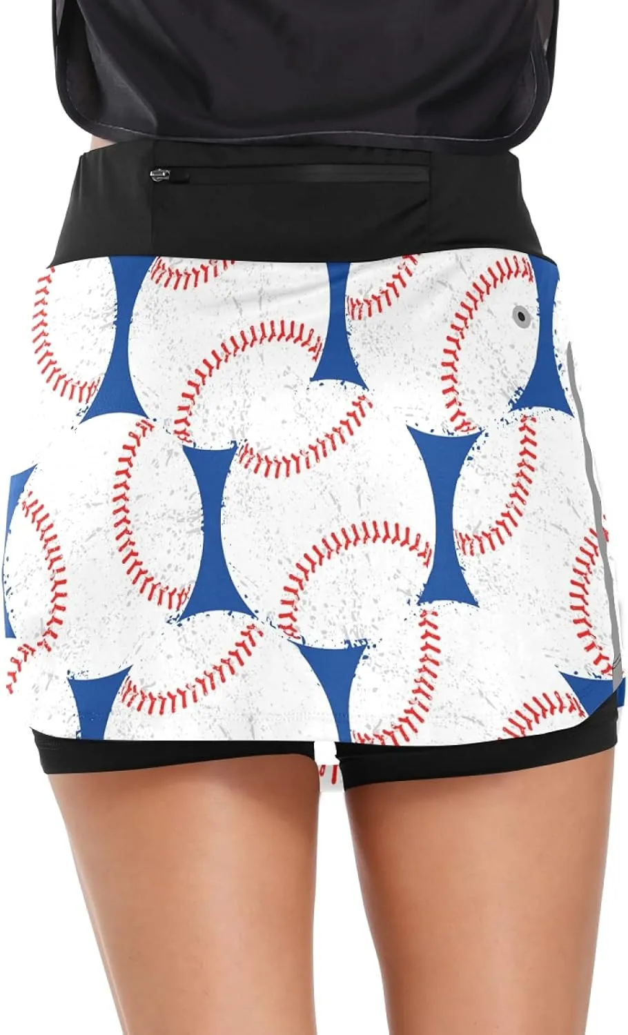 Women Athletic Skorts Baseballs Blue Sports Skirts with Pocket for Running