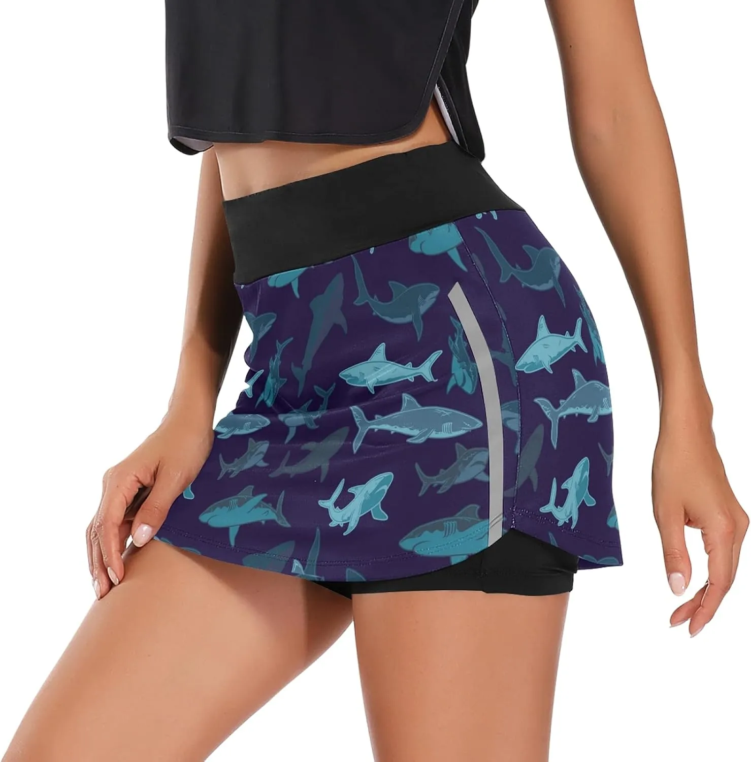 Women Athletic Skorts Little Shark Vector Summer Sports Skirts for Running
