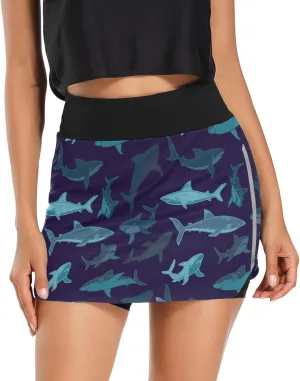 Women Athletic Skorts Little Shark Vector Summer Sports Skirts for Running