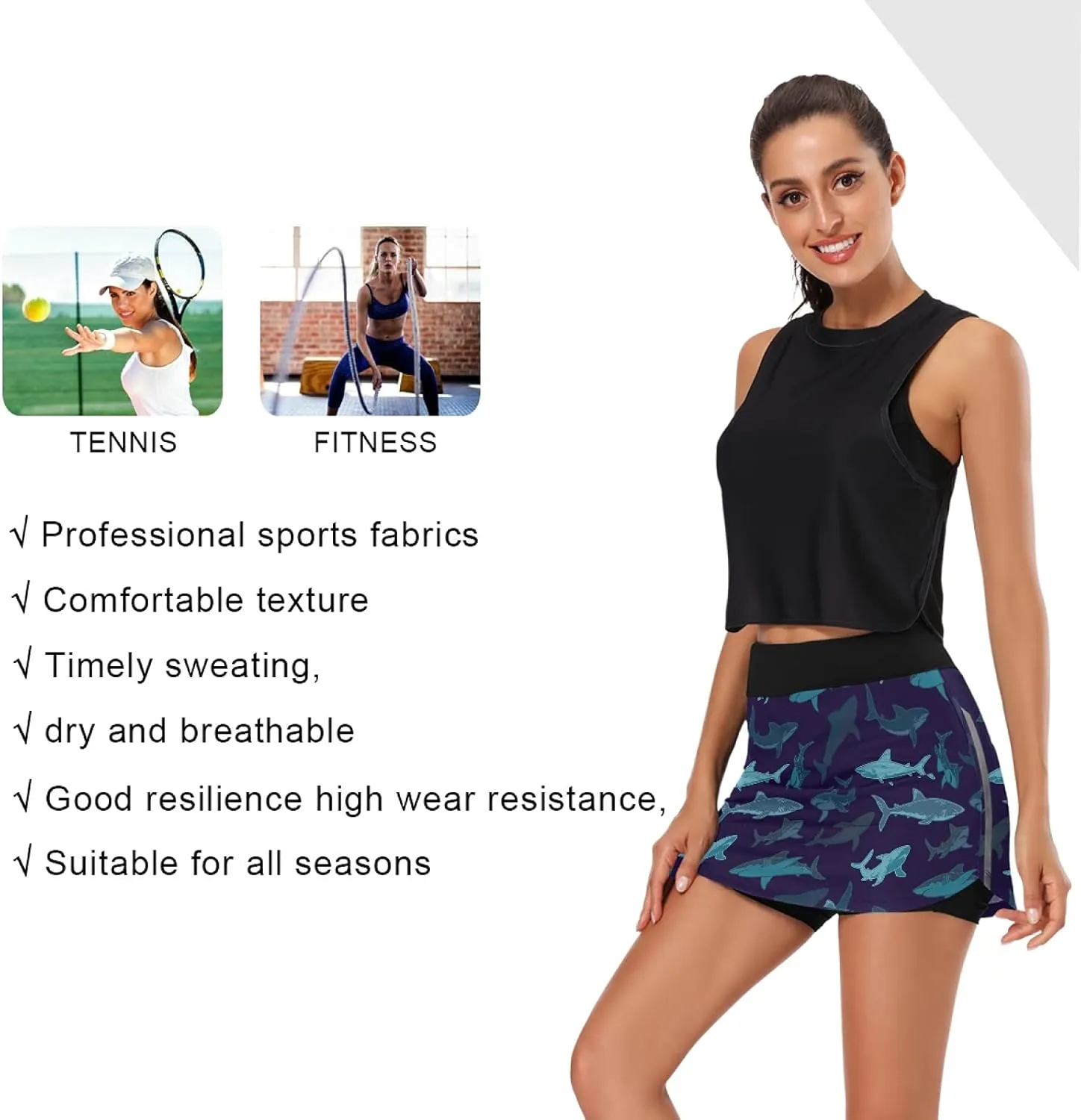 Women Athletic Skorts Little Shark Vector Summer Sports Skirts for Running