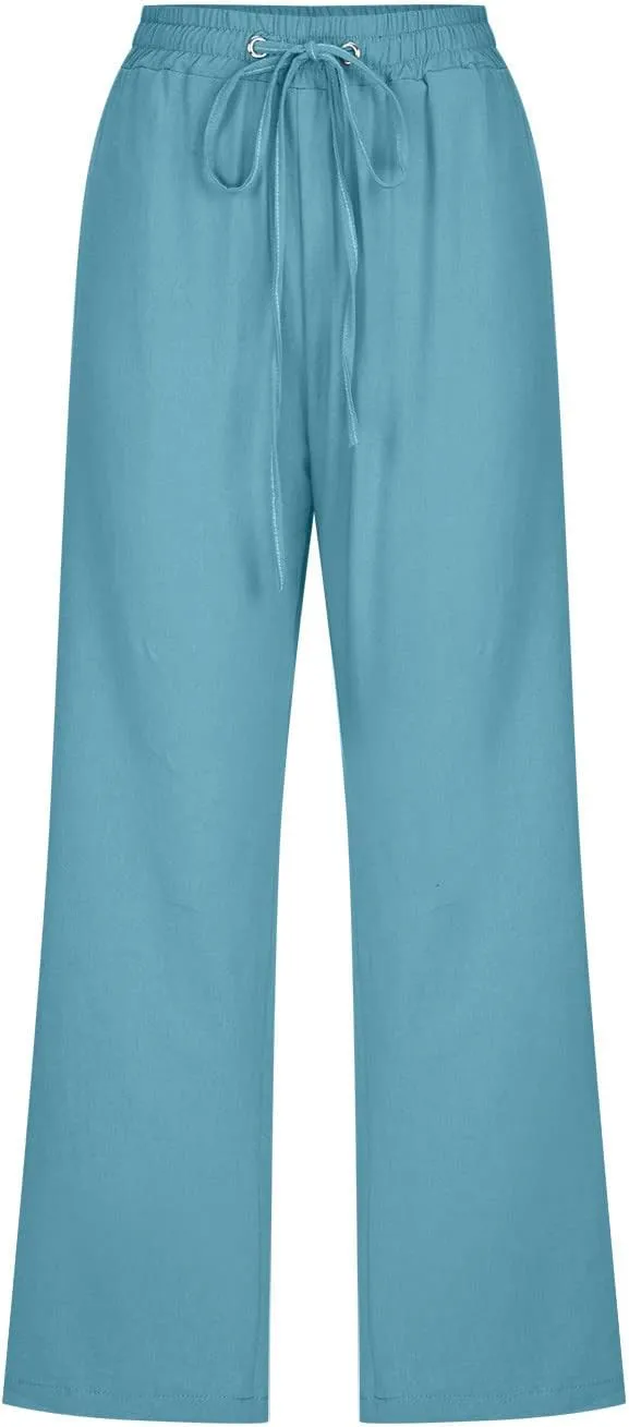 Women Dressy Casual Capri Pants for Women 2025 Summer Linen Pant Wide Leg Casual Cropped Trousers with Pockets