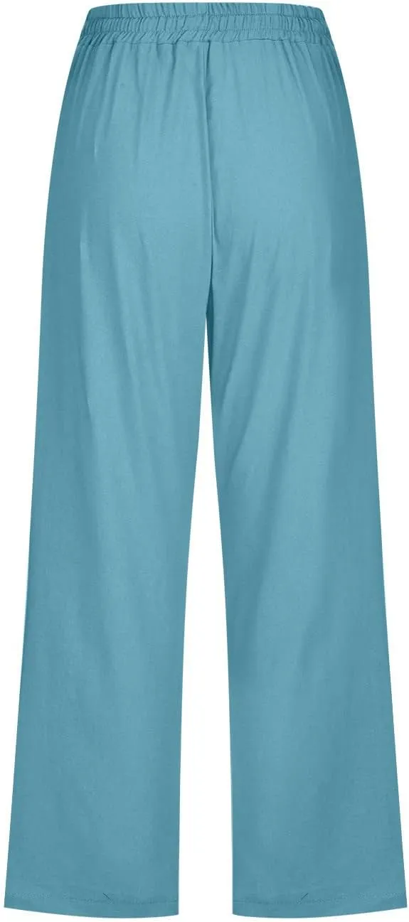 Women Dressy Casual Capri Pants for Women 2025 Summer Linen Pant Wide Leg Casual Cropped Trousers with Pockets