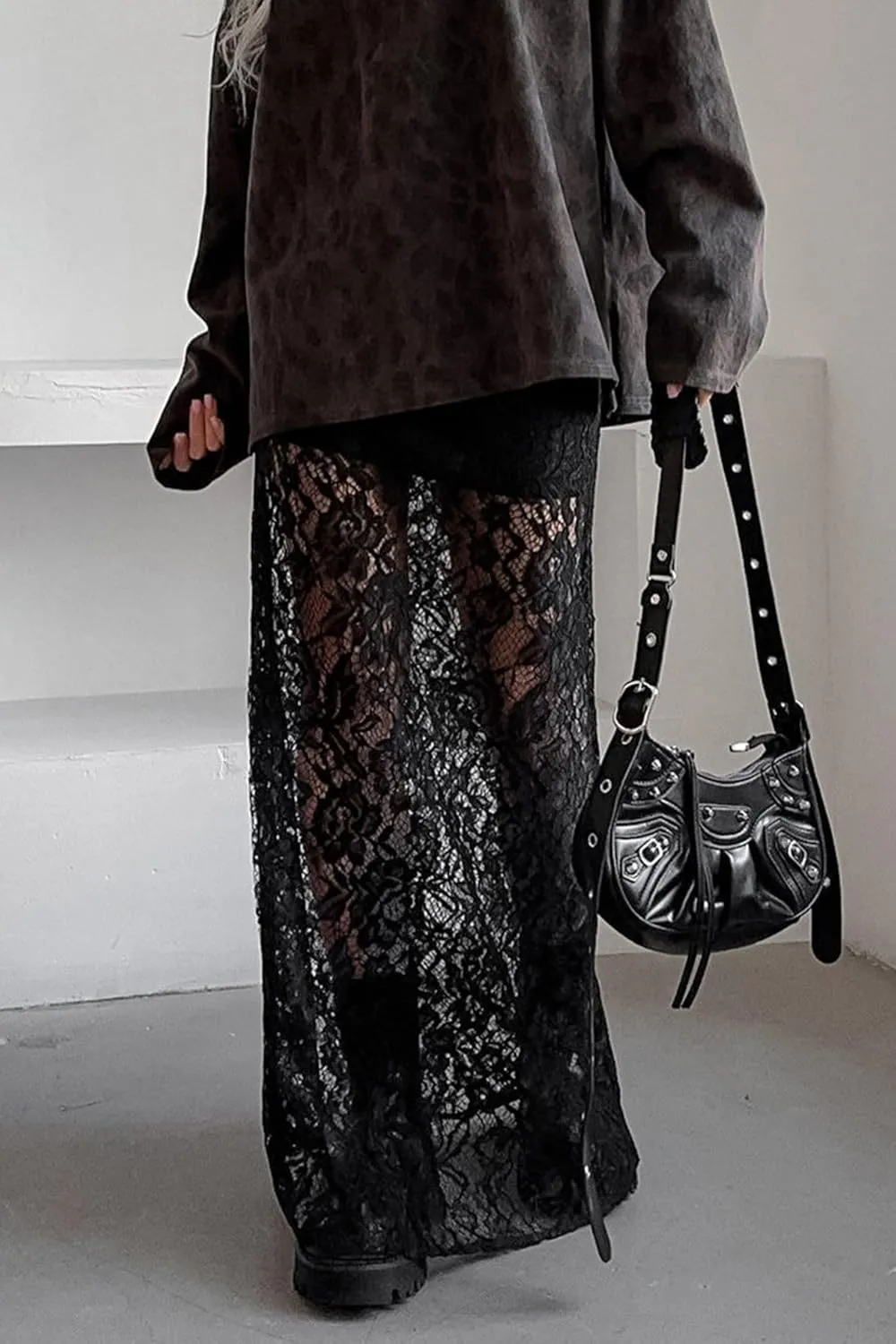 Women Floral Lace Long Skirt Summer See Through Sheer Lace Maxi Skirt High Waist Y2k A Line Midi Skirt Beachwear