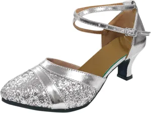 Women Rhinestone Ballroom Dance Shoes Latin Performance Dance Shoes Sandals for Women Wooden