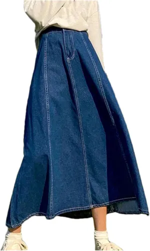 Women Splicing A-Line Ruffle Denim Skirt Summer Casual High Waisted Jean Skirt