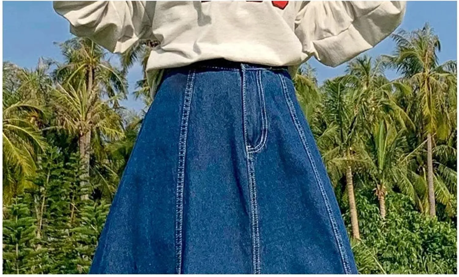 Women Splicing A-Line Ruffle Denim Skirt Summer Casual High Waisted Jean Skirt