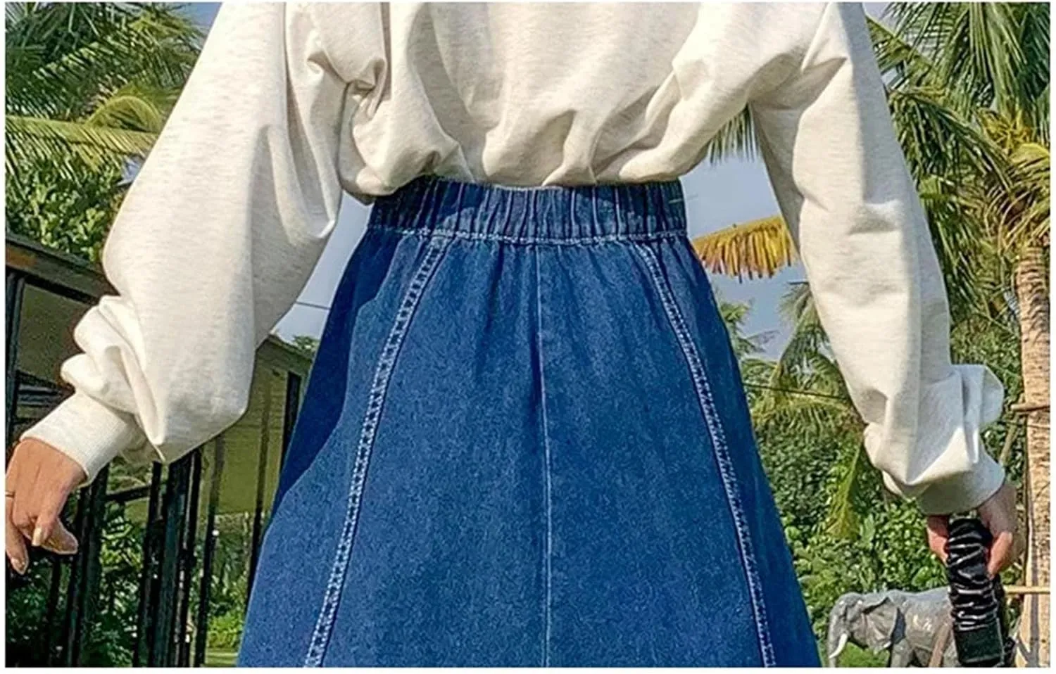 Women Splicing A-Line Ruffle Denim Skirt Summer Casual High Waisted Jean Skirt
