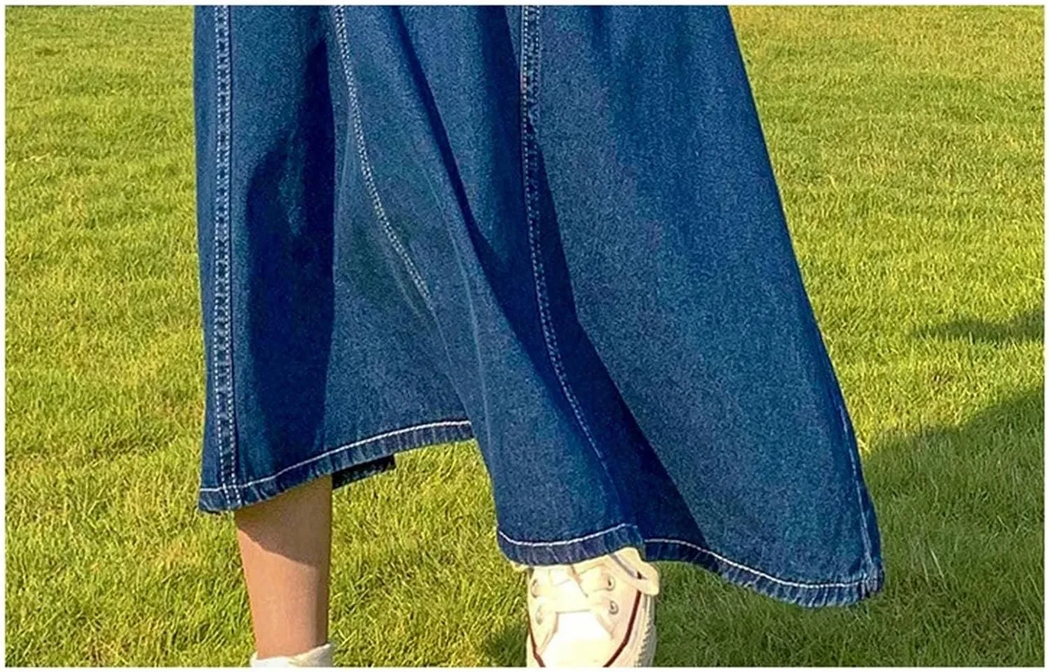 Women Splicing A-Line Ruffle Denim Skirt Summer Casual High Waisted Jean Skirt