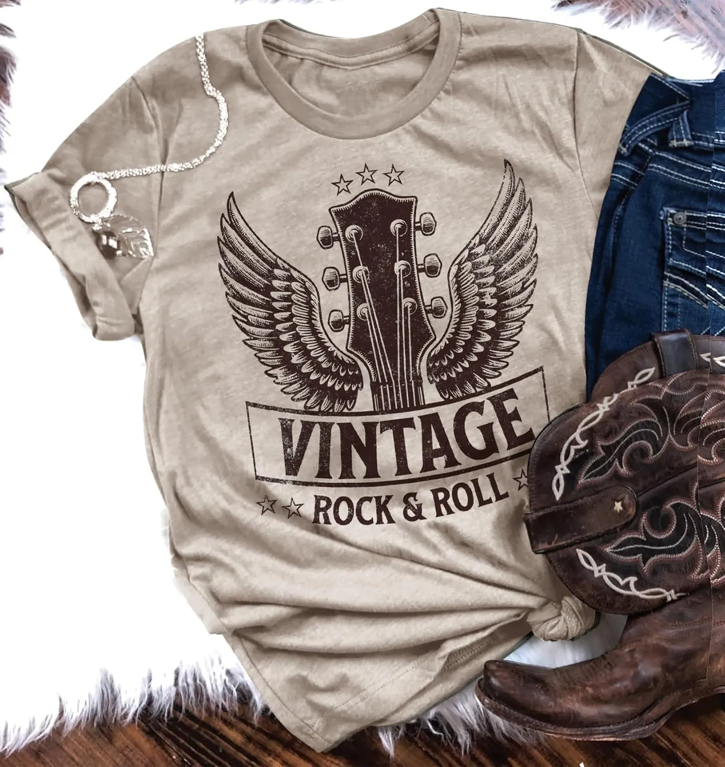 Women Vintage Graphic Tees for Women Rock Band T Shirt Casula Country Concert Outfits Short Sleeve Vintage Band Shirts