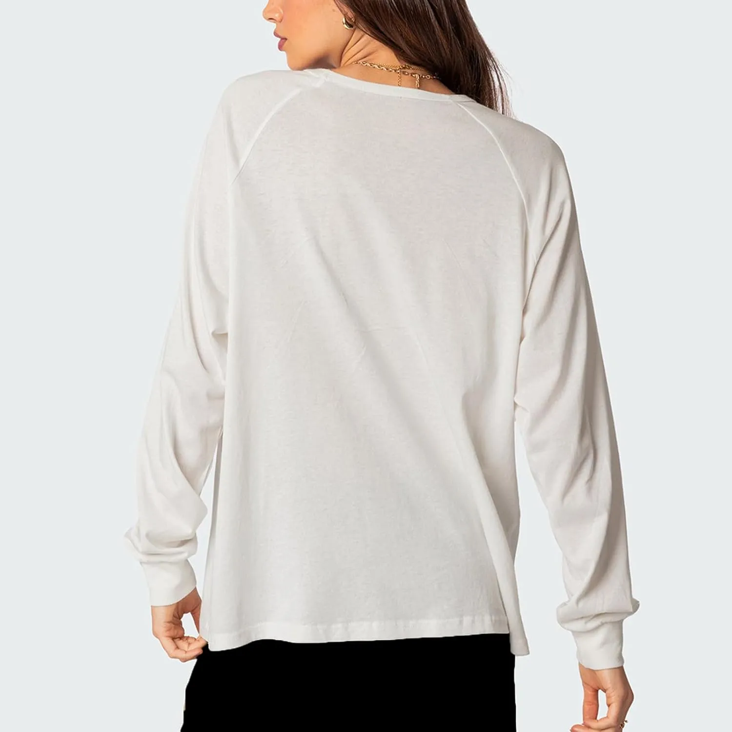 Women Y2k Number Print Jersey Top Oversized Long Sleeve Crewneck Sweatshirt Spring Going Out Streetwear