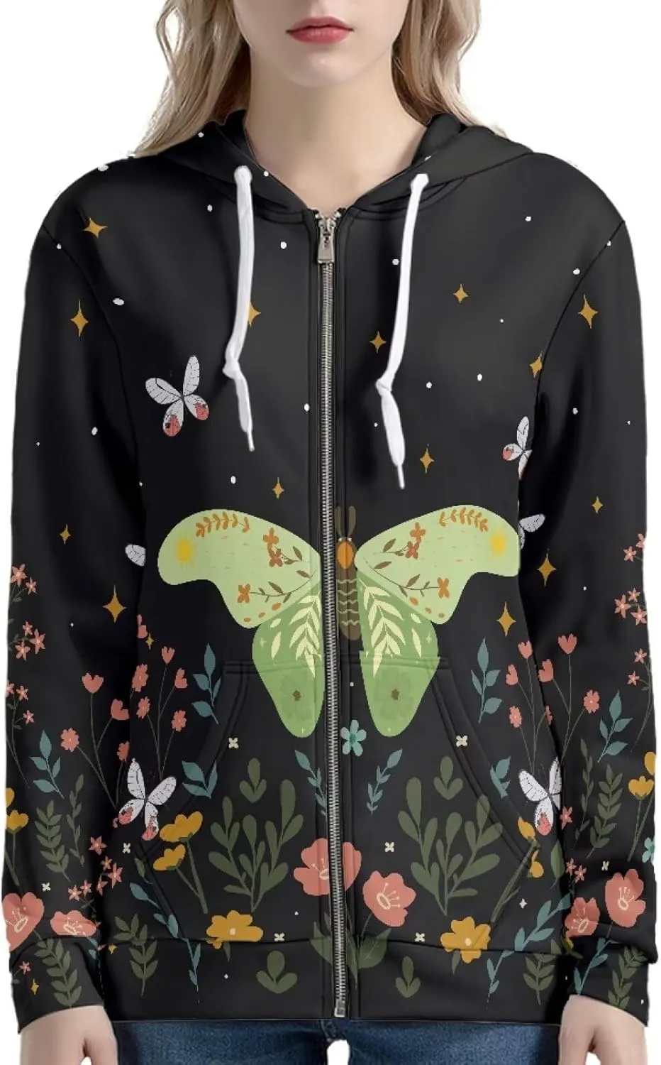 Women Zip Up Hoodie Fall Jacket Long Sleeve Hoodies for Teen Girls Clothes with Pocket