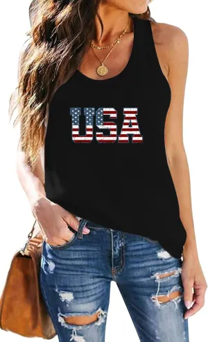 Womens American Flag Tank Shirts USA Patriotic Sleeveless Tshirts 4th of July Vest Tee Tops