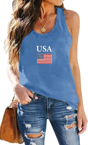 Womens American Flag Tank Shirts USA Patriotic Sleeveless Tshirts 4th of July Vest Tee Tops