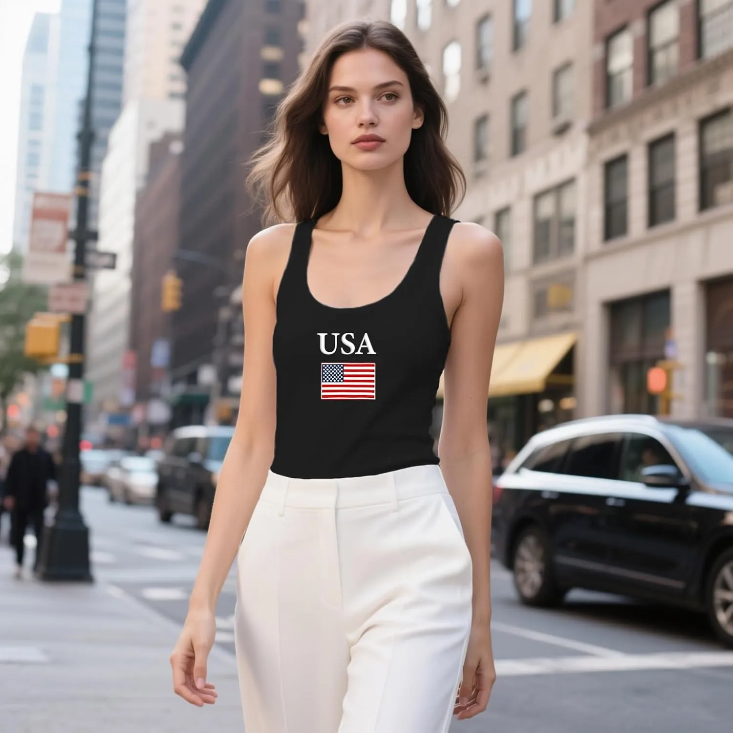 Womens American Flag Tank Shirts USA Patriotic Sleeveless Tshirts 4th of July Vest Tee Tops