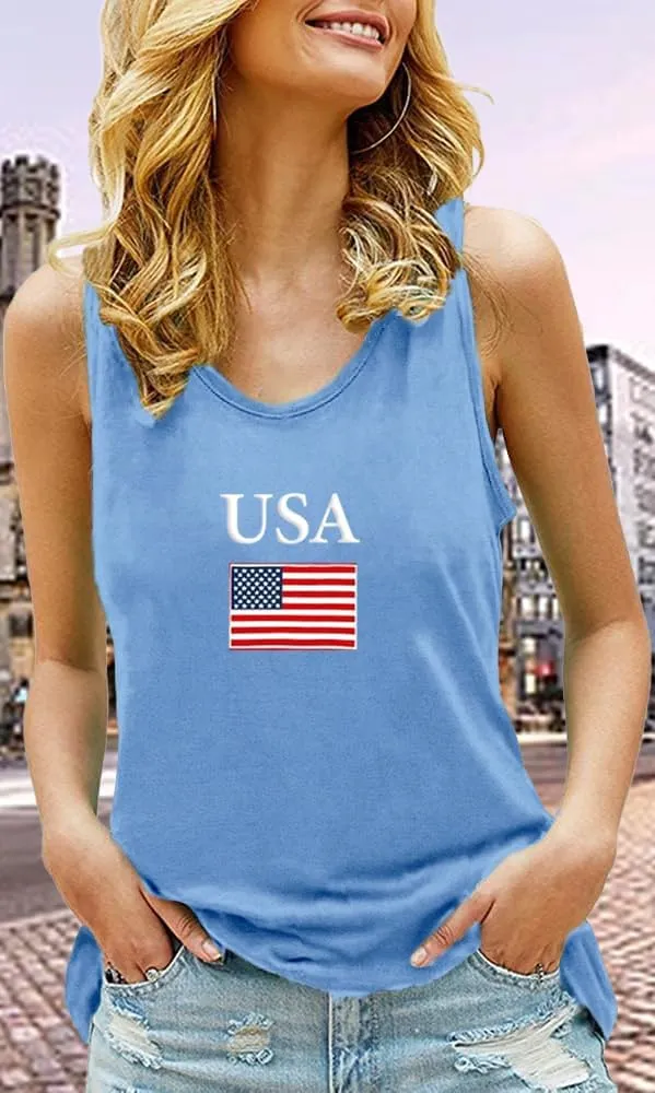Womens American Flag Tank Shirts USA Patriotic Sleeveless Tshirts 4th of July Vest Tee Tops