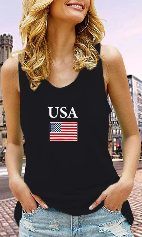 Womens American Flag Tank Shirts USA Patriotic Sleeveless Tshirts 4th of July Vest Tee Tops