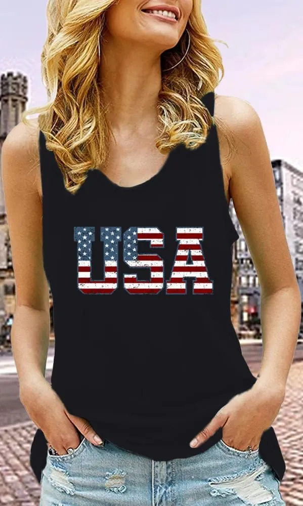 Womens American Flag Tank Shirts USA Patriotic Sleeveless Tshirts 4th of July Vest Tee Tops