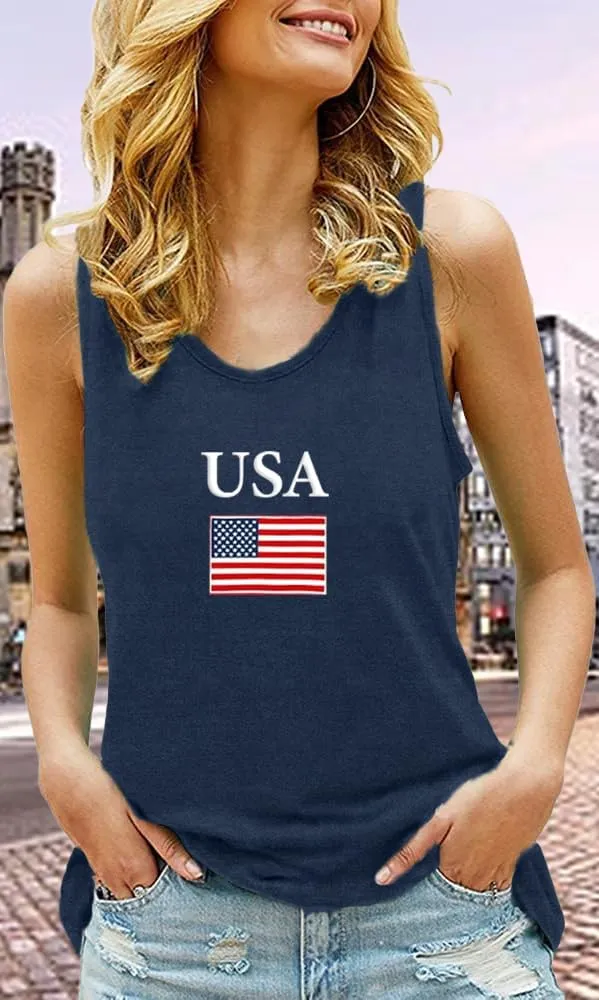 Womens American Flag Tank Shirts USA Patriotic Sleeveless Tshirts 4th of July Vest Tee Tops