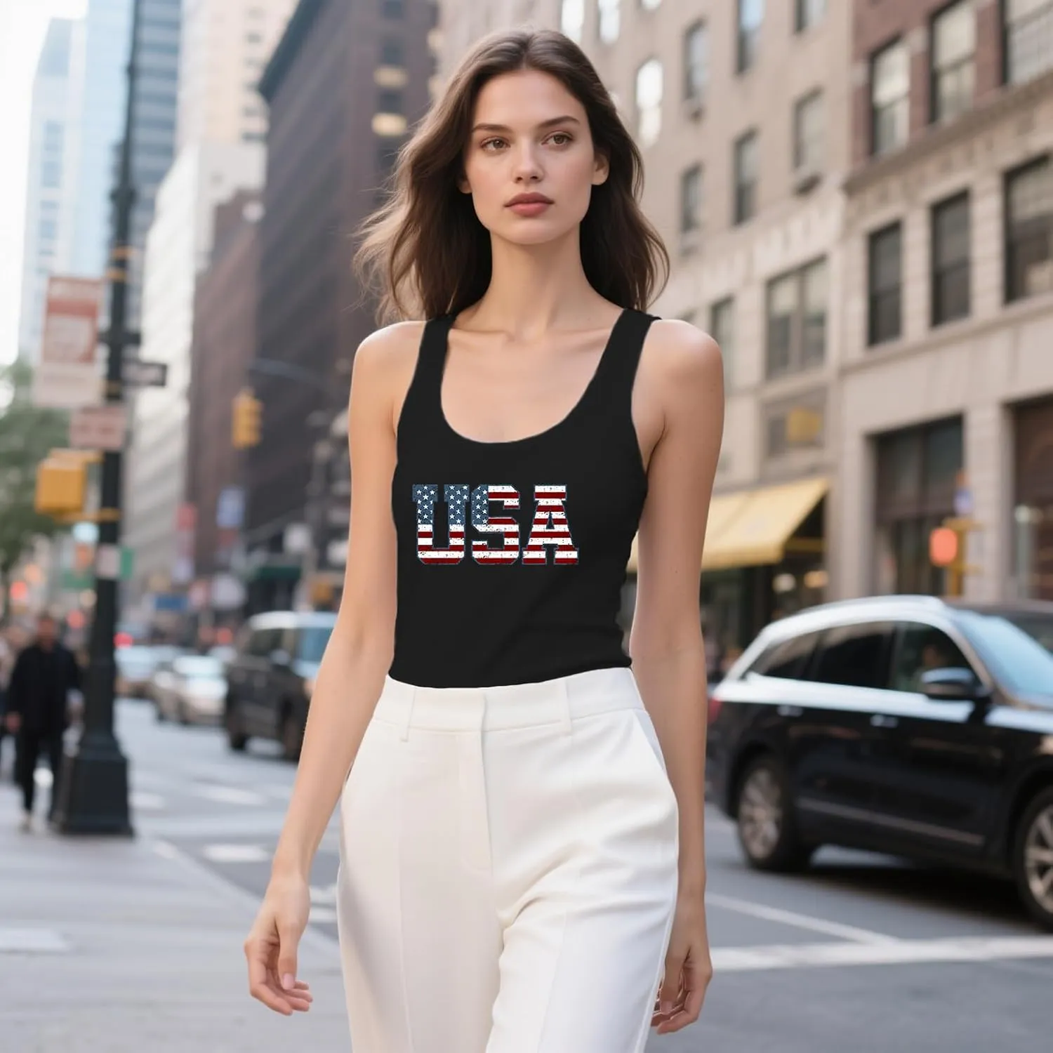 Womens American Flag Tank Shirts USA Patriotic Sleeveless Tshirts 4th of July Vest Tee Tops