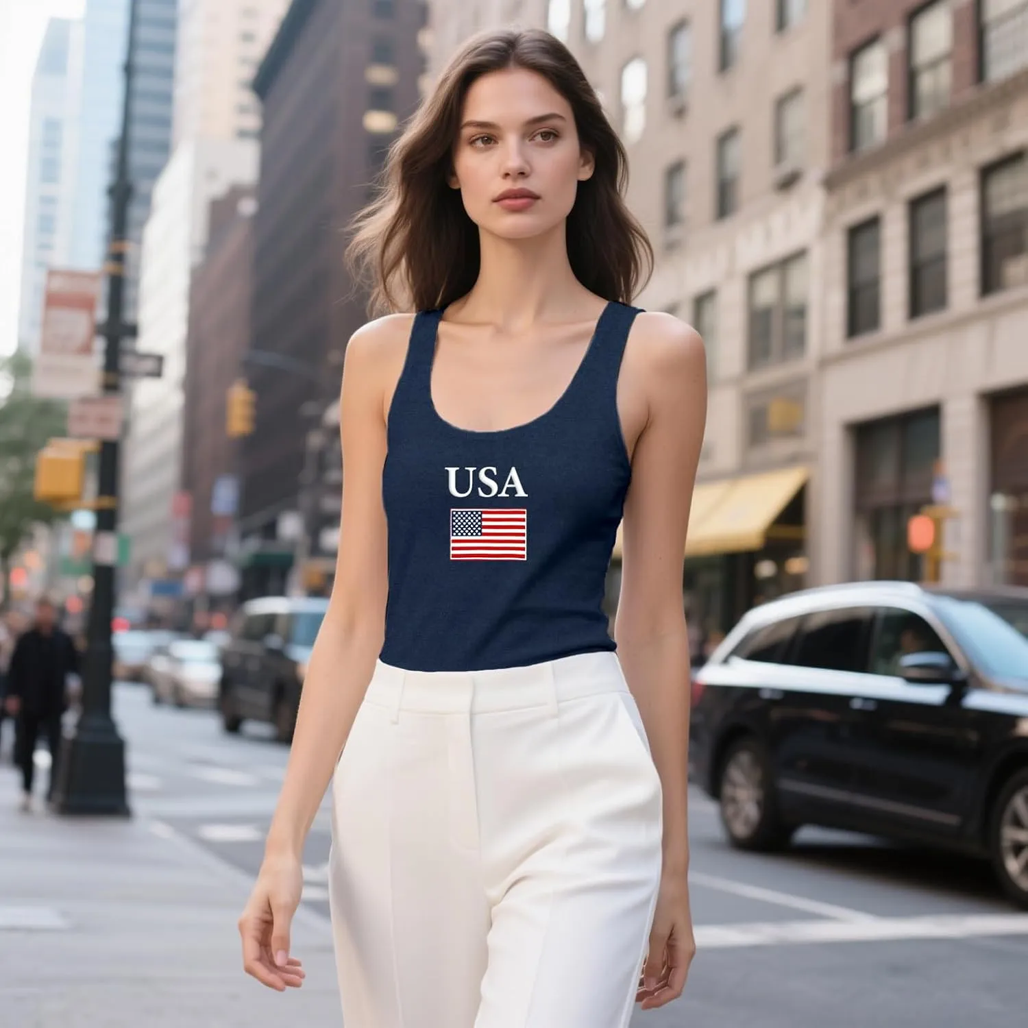 Womens American Flag Tank Shirts USA Patriotic Sleeveless Tshirts 4th of July Vest Tee Tops
