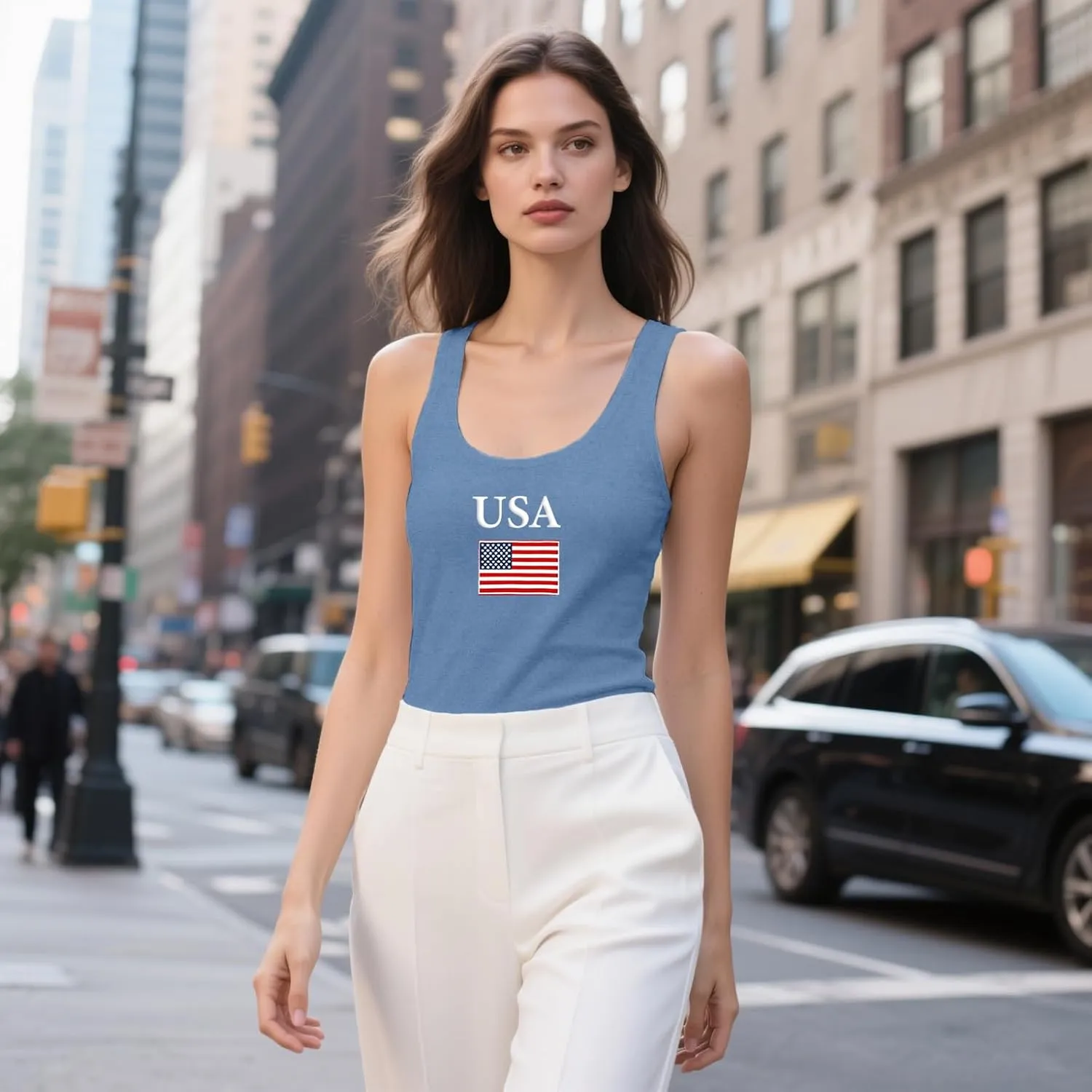 Womens American Flag Tank Shirts USA Patriotic Sleeveless Tshirts 4th of July Vest Tee Tops