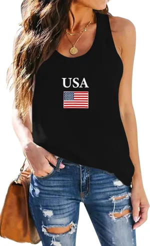Womens American Flag Tank Shirts USA Patriotic Sleeveless Tshirts 4th of July Vest Tee Tops