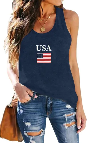 Womens American Flag Tank Shirts USA Patriotic Sleeveless Tshirts 4th of July Vest Tee Tops