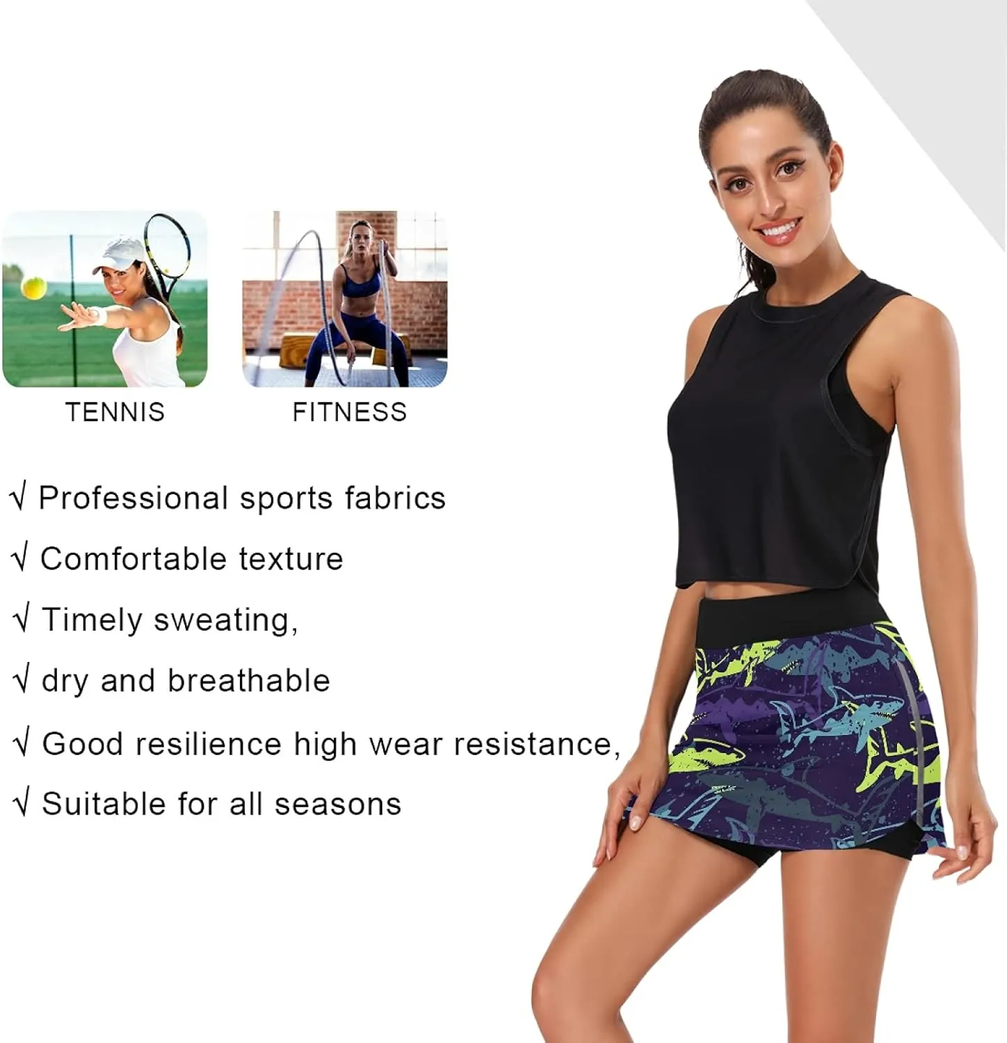 Women's Athletic Skorts Shark Marine Life Summer Sports Skirts for Running