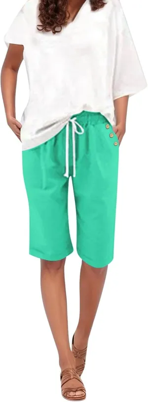 Women's Capri Pants Cotton and Linen Summer Loose Elastic Waist Workout Sweatpants Causal Lounge Pants with Pockets