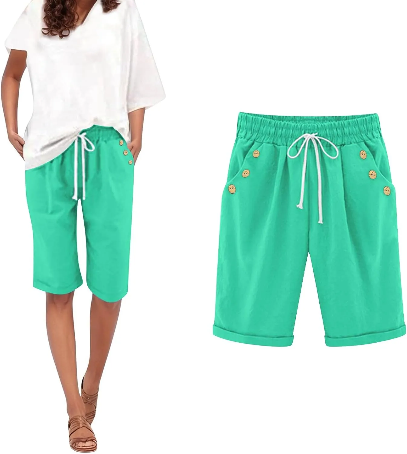 Women's Capri Pants Cotton and Linen Summer Loose Elastic Waist Workout Sweatpants Causal Lounge Pants with Pockets