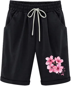 Womens Capris for Summer Cotton Linen Pants High Waistd Drawstring Linen Casual Loose Casual Trouser with Pockets