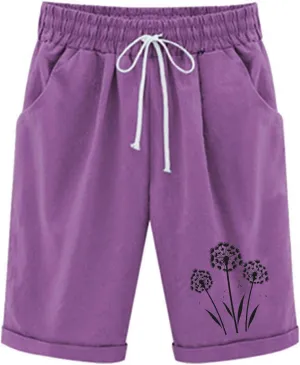 Womens Capris for Summer Cotton Linen Pants High Waistd Drawstring Linen Casual Loose Casual Trouser with Pockets