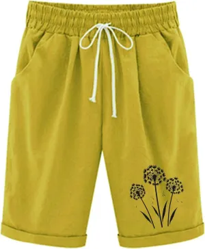 Womens Capris for Summer Cotton Linen Pants High Waistd Drawstring Linen Casual Loose Casual Trouser with Pockets
