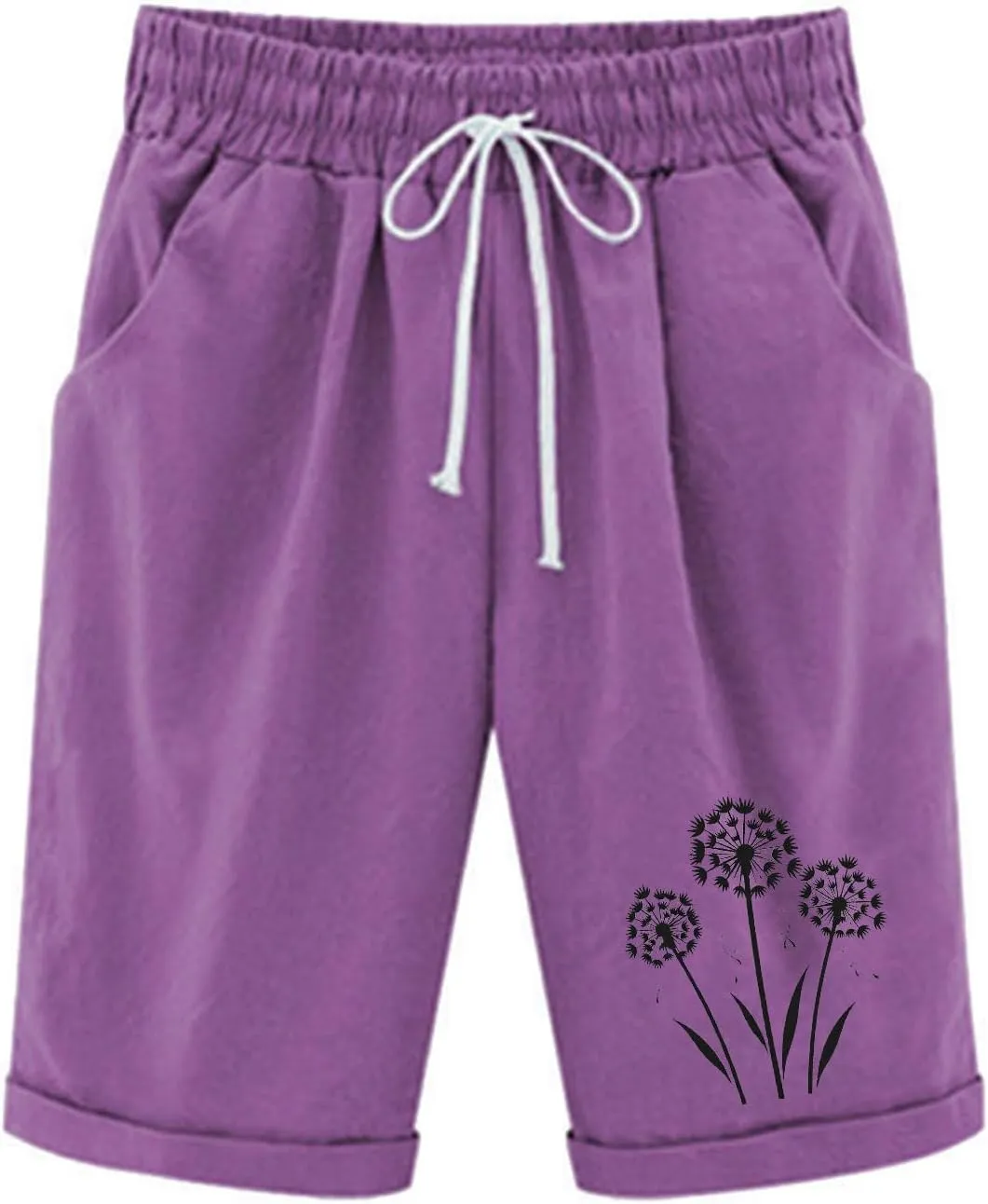 Womens Capris for Summer Cotton Linen Pants High Waistd Drawstring Linen Casual Loose Casual Trouser with Pockets