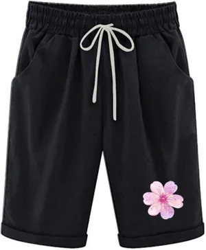 Womens Capris for Summer Cotton Linen Pants High Waistd Drawstring Linen Casual Loose Casual Trouser with Pockets