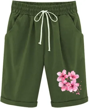 Womens Capris for Summer Cotton Linen Pants High Waistd Drawstring Linen Casual Loose Casual Trouser with Pockets
