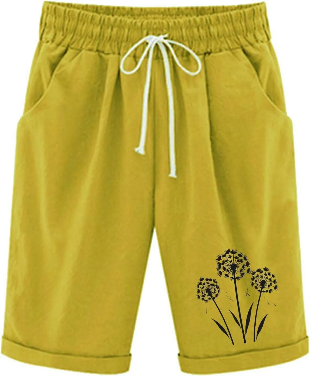 Womens Capris for Summer Cotton Linen Pants High Waistd Drawstring Linen Casual Loose Casual Trouser with Pockets