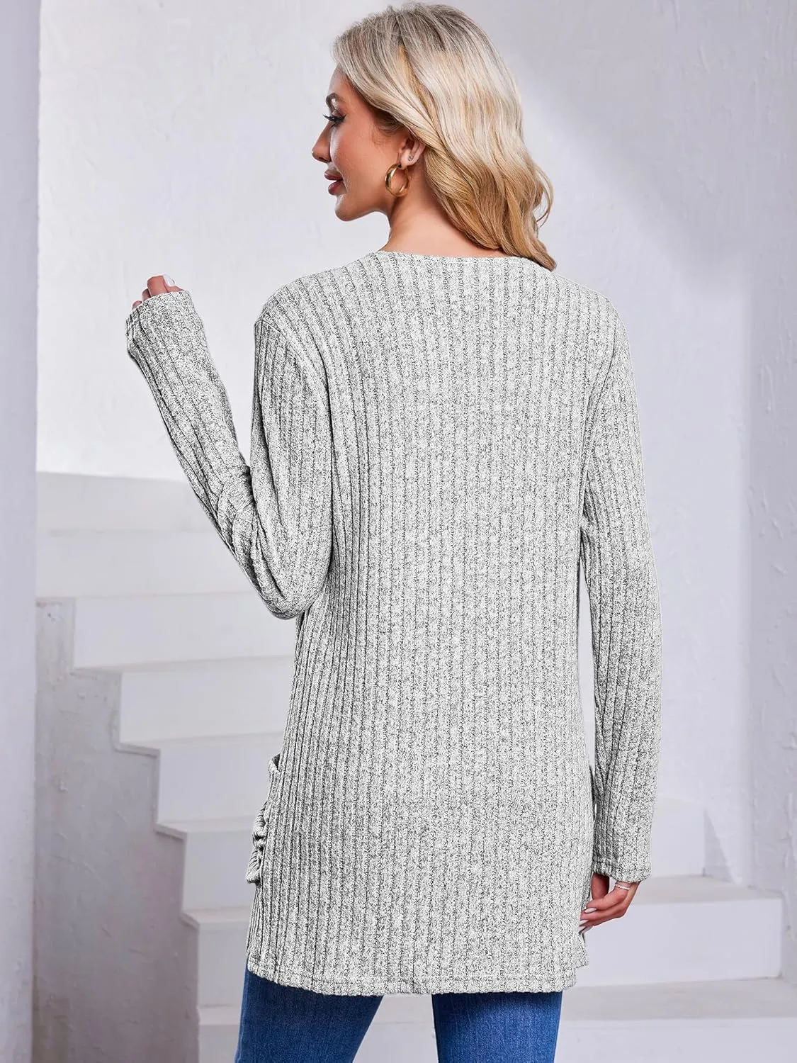 Women's Cardigan Coats Knitted Long Sleeve Sweaters Loose Fit Casual Cardigans with Pockets Fall 2024