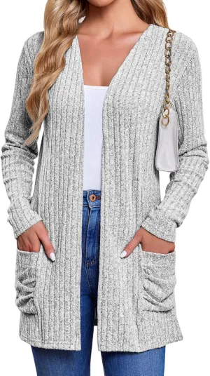 Women's Cardigan Coats Knitted Long Sleeve Sweaters Loose Fit Casual Cardigans with Pockets Fall 2024