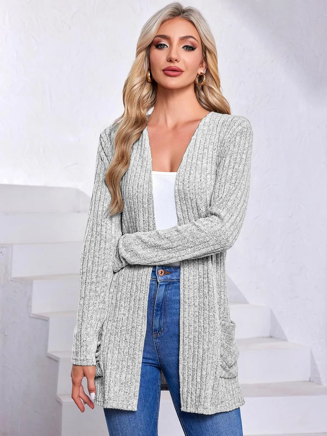 Women's Cardigan Coats Knitted Long Sleeve Sweaters Loose Fit Casual Cardigans with Pockets Fall 2024