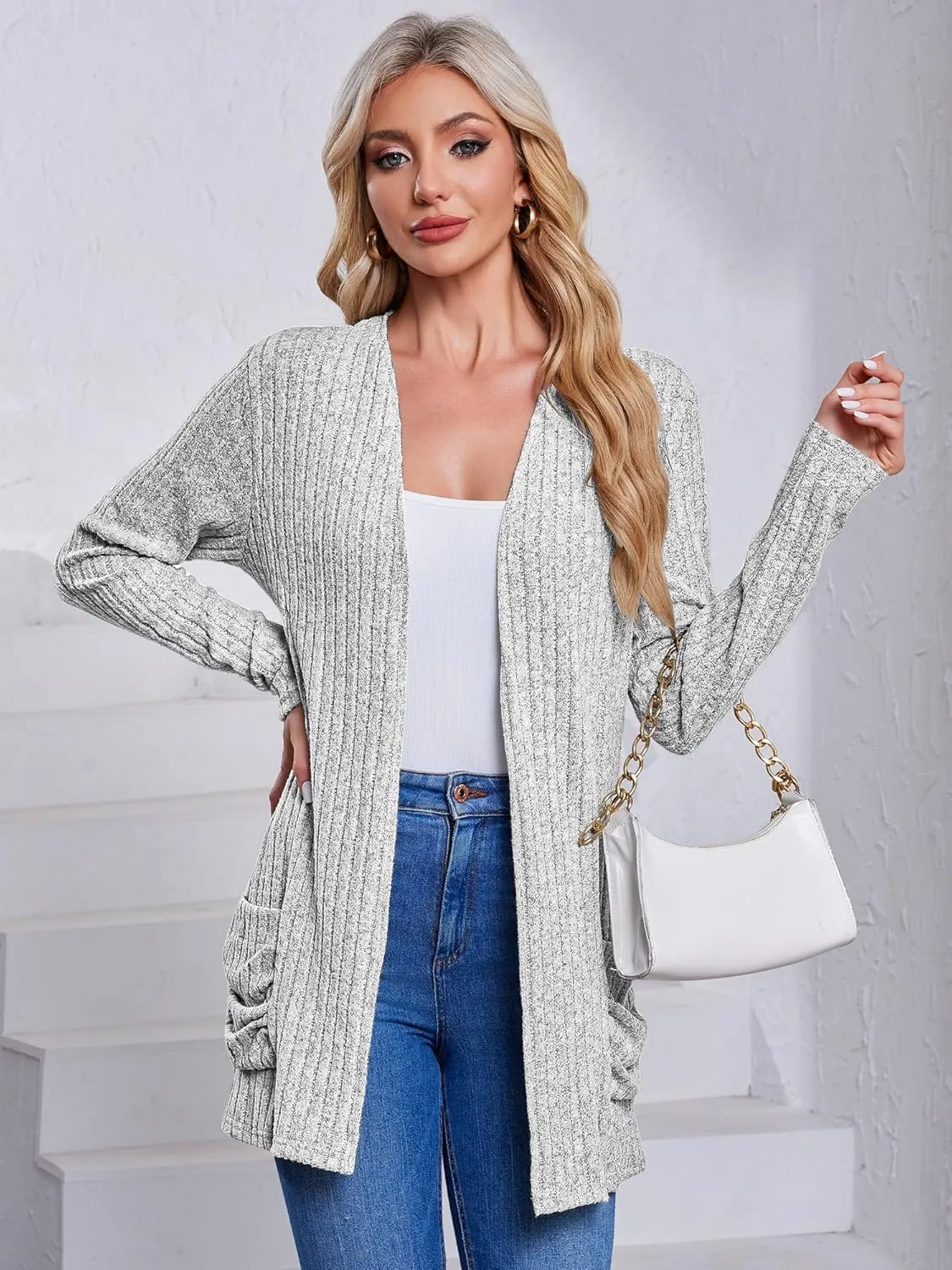 Women's Cardigan Coats Knitted Long Sleeve Sweaters Loose Fit Casual Cardigans with Pockets Fall 2024