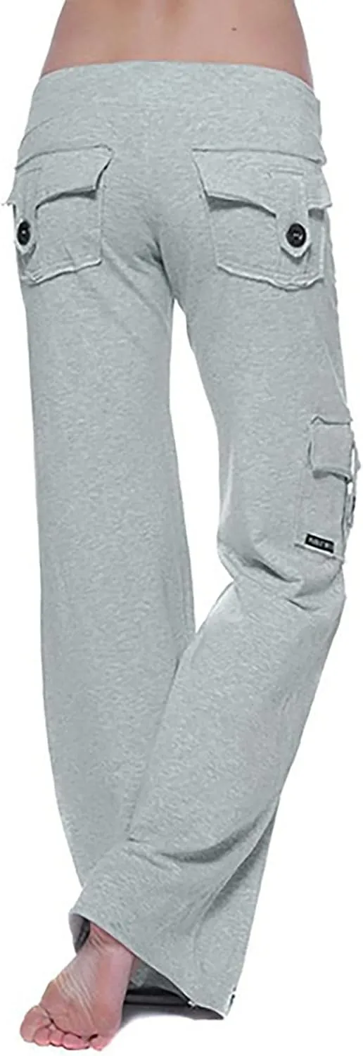 Women's Cargo Pants Elastic Waist Drawstring Multi Pocket Flare Wide Leg Trousers 2025 Work Travel Athletic Yoga Pant