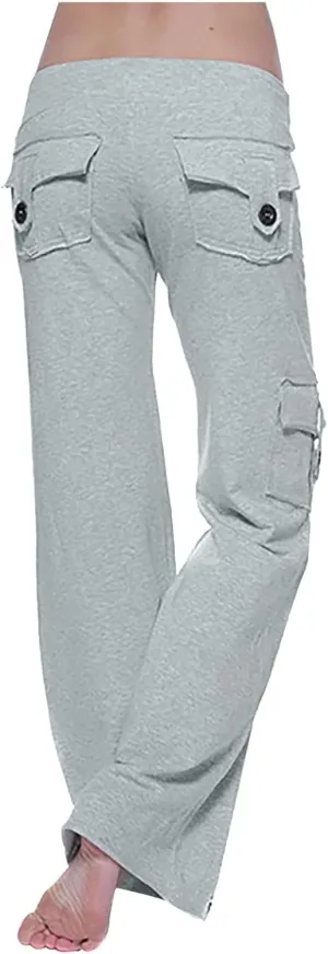 Women's Cargo Pants Elastic Waist Drawstring Multi Pocket Flare Wide Leg Trousers 2025 Work Travel Athletic Yoga Pant