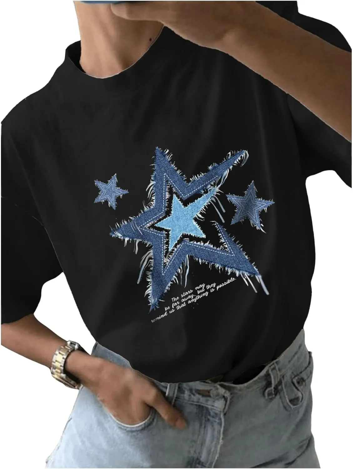 Women's Casual Cherry Bow Tees Graphic Letter Print Round Neck T Shirt Summer Short Sleeve Trendy Tops