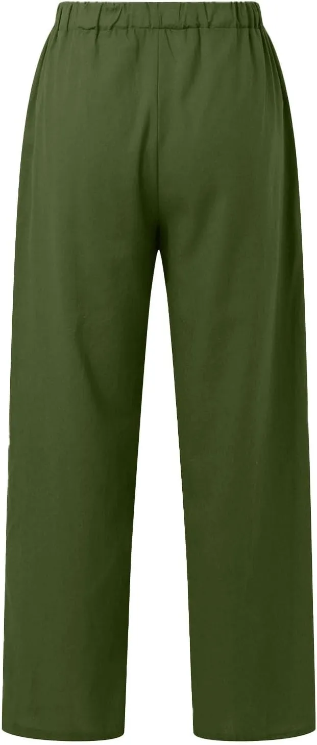 Women's Cotton Linen Trousers Casual Fashionable High-Waisted Drawstring Pants Straight Loose Pant for Joggers Outdoor