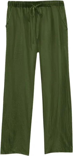Women's Cotton Linen Trousers Casual Fashionable High-Waisted Drawstring Pants Straight Loose Pant for Joggers Outdoor