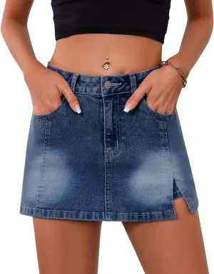 Women's Denim Skorts Skirts Mini Side Slit Skirt High Waisted Casual Y2k Jean Shorts Stretchy