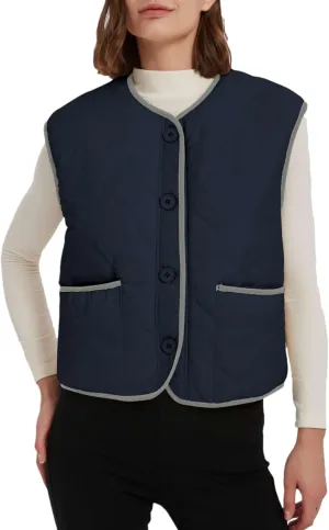 Women's Fall Quilted Puffer Vest Sleeveless Winter Reversible Sherpa Fleece Jacket Outwear with Pockets