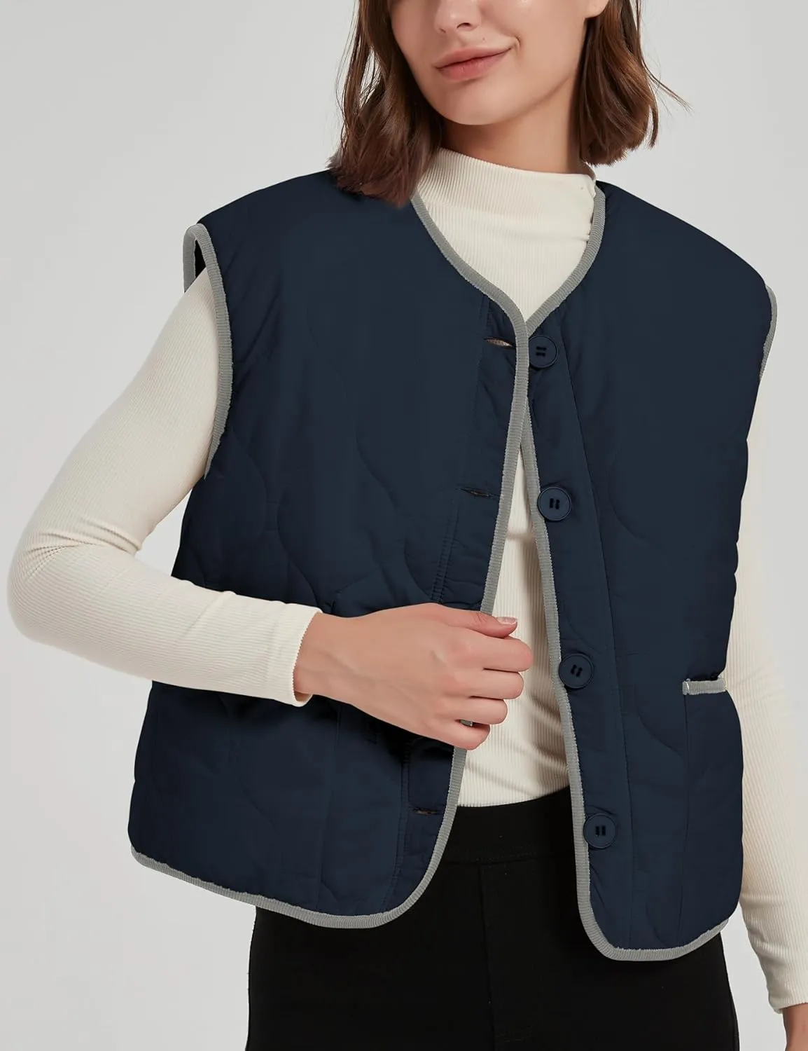 Women's Fall Quilted Puffer Vest Sleeveless Winter Reversible Sherpa Fleece Jacket Outwear with Pockets